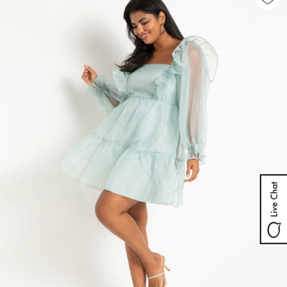 Eloquii Sheer Sleeve Light Blue Dress